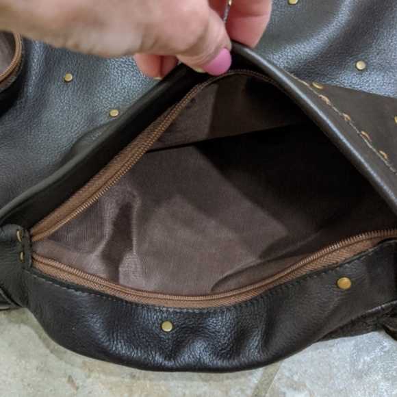 Per Se Dark brown leather bag w/ brass studs Large - Picture 12 of 13